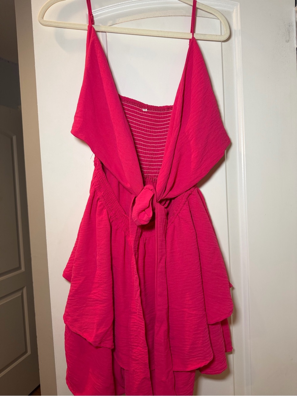 Hot Pink Tiered Sleeveless Dress with Tie Front